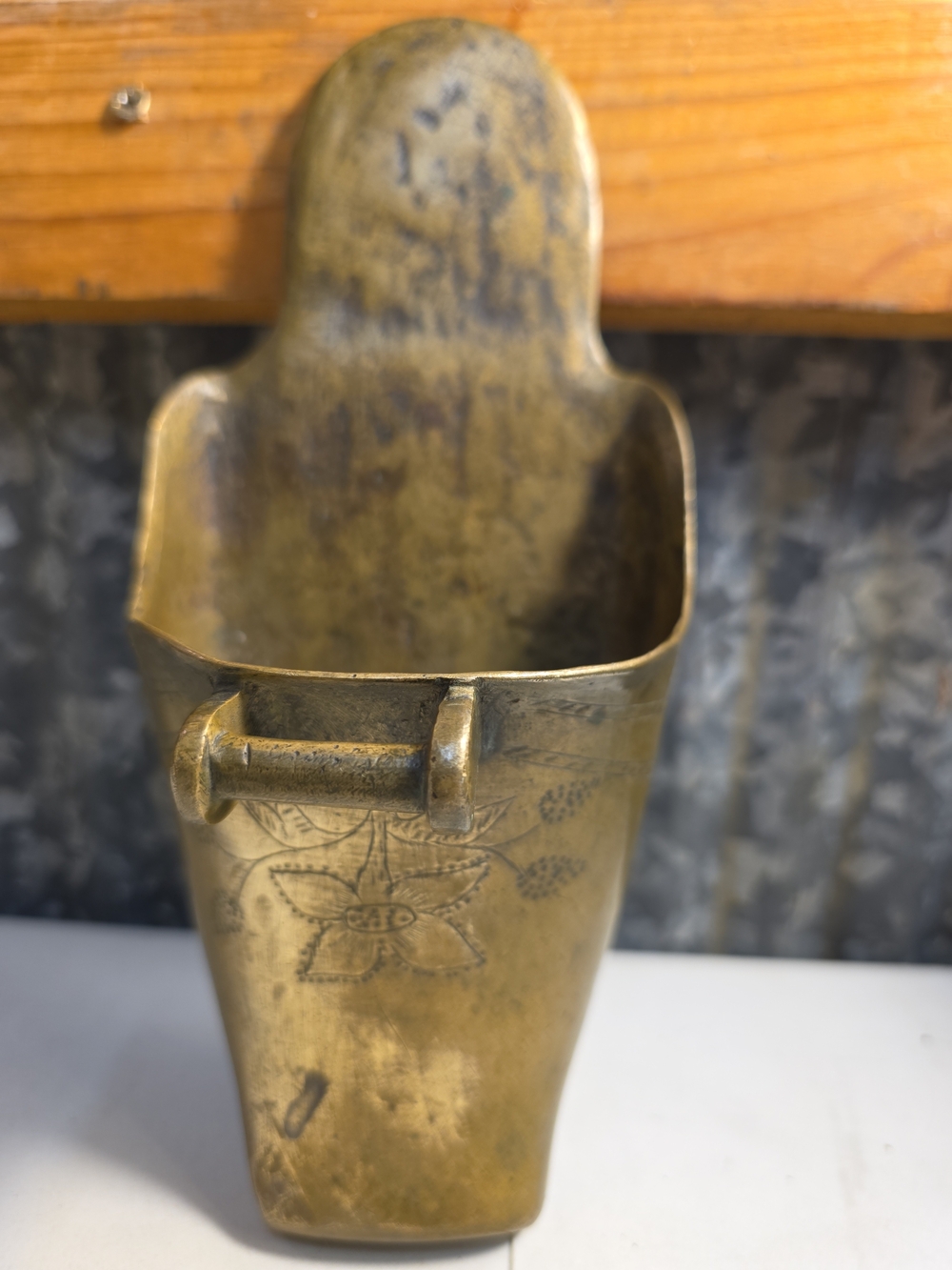 Antique Brass Conquistador Style Stirrup, Hand Etched, 19th Century Spanish